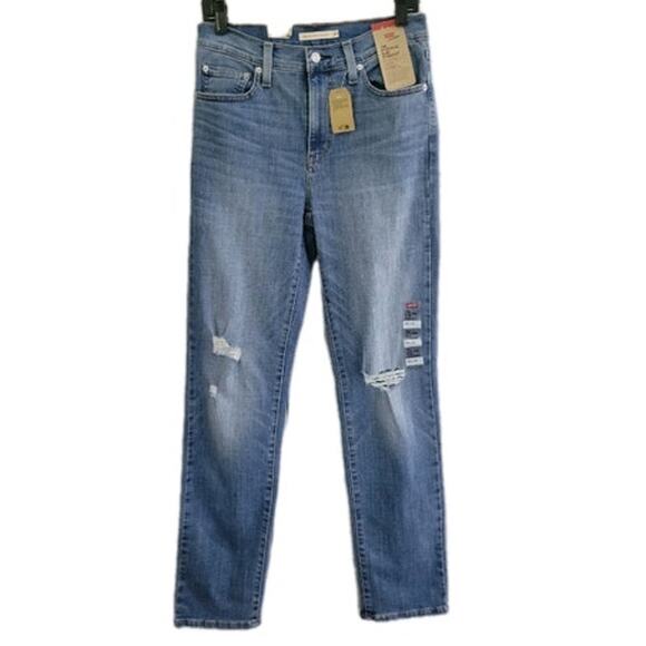 Levi's 724 High Rise Straight Jeans Women's Size‎ 29 x 32 Blue Distressing- NEW - Picture 3 of 10